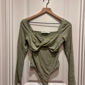Astr Small Sage Green Long Sleeve Bodysuit